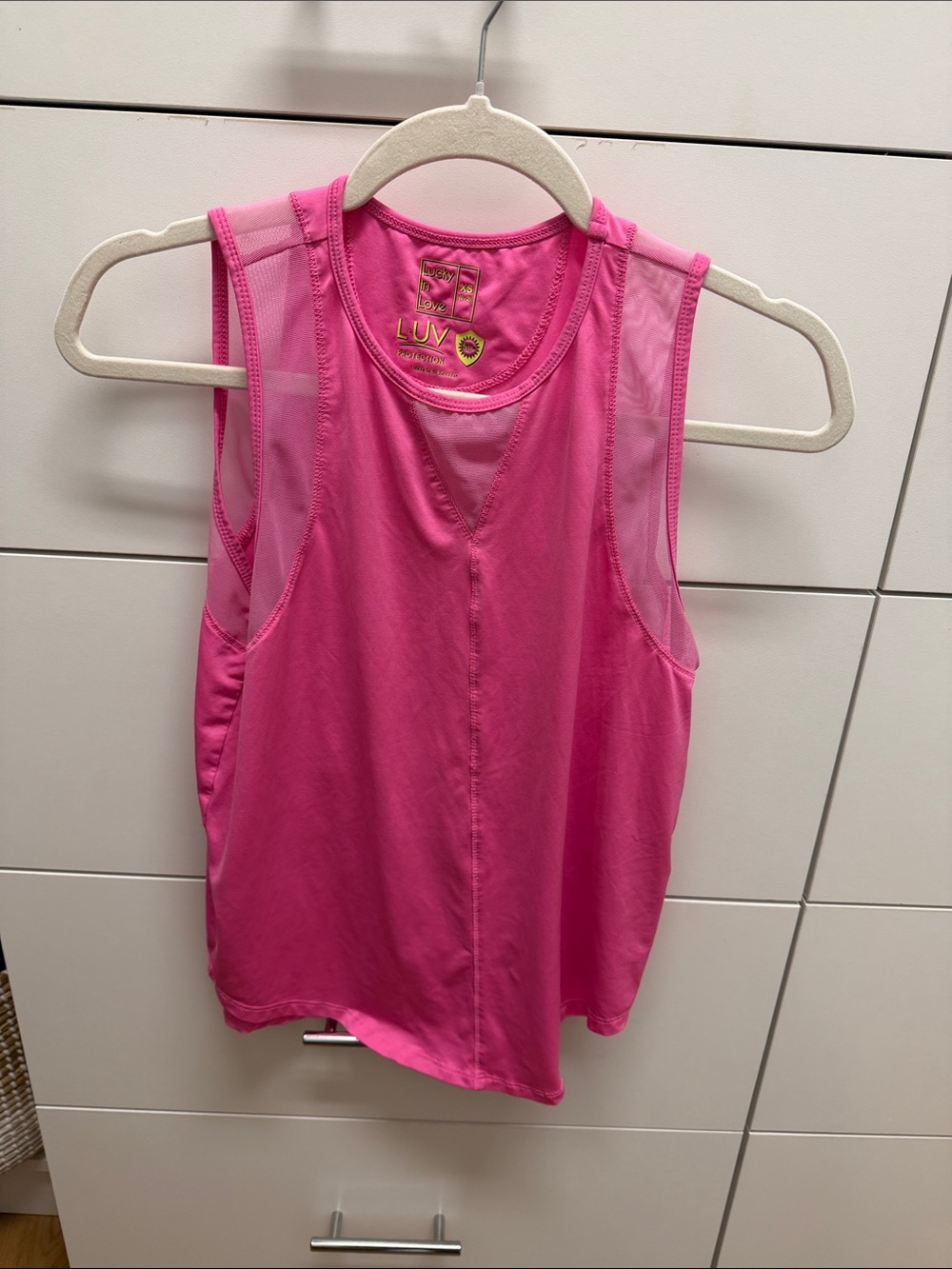 Lucky in Love Bright Pink Mesh-Back Athletic Tank